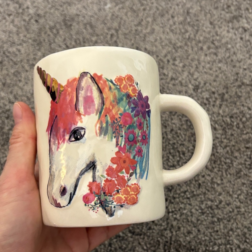 NATURAL LIFE Multicolor Unicorn Floral Mug - White